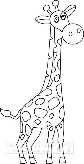 giraffe standing on the grass cartoon black outline clip art