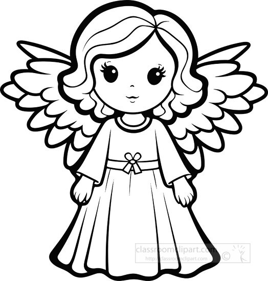 girl angel with wings black outline