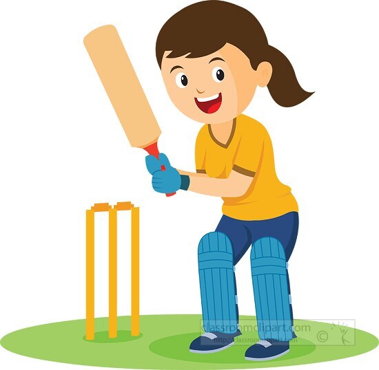 girl at bat playing cricket clipart