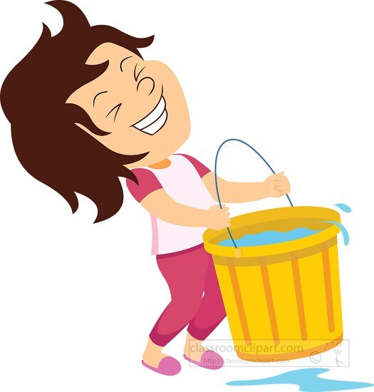girl carring heavy water bucket clipart
