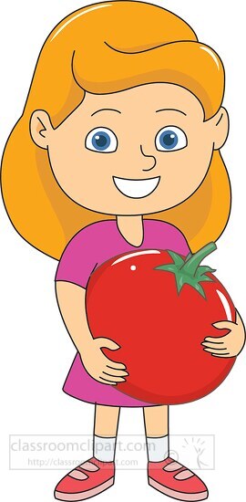 girl cartoon character holding tomato