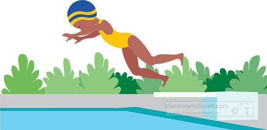 girl diving jumping off swimming pool diving board