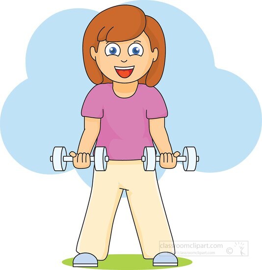 girl exercises with dumbell clipart
