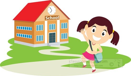cartoon girl going to school