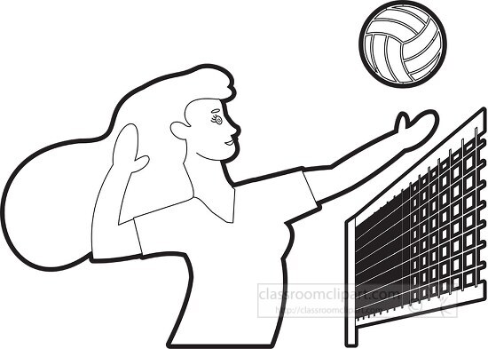 girl hits volleyball over the net outline clip art