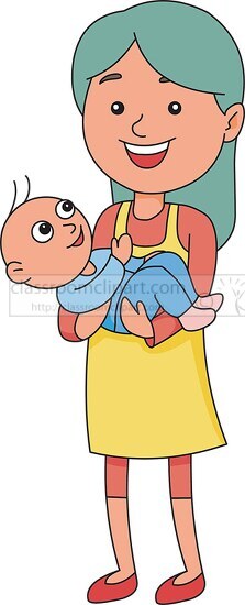 girl holding her baby brother in arms clipart