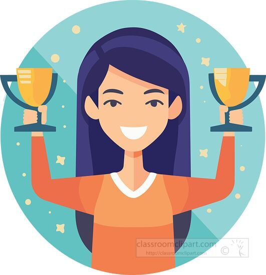 girl holds two award trophies