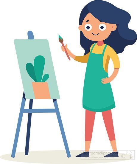 girl in art class painting a plant on an easel