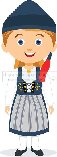 girl in national costume iceland clipart 4a