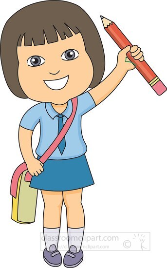 girl in school uniform holding pencil