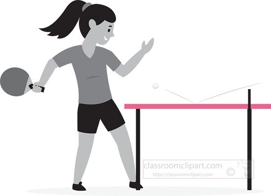 girl plays table tennis ping pong gray color clipart