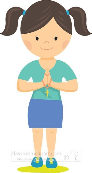 girl praying holding rosary beads clipart