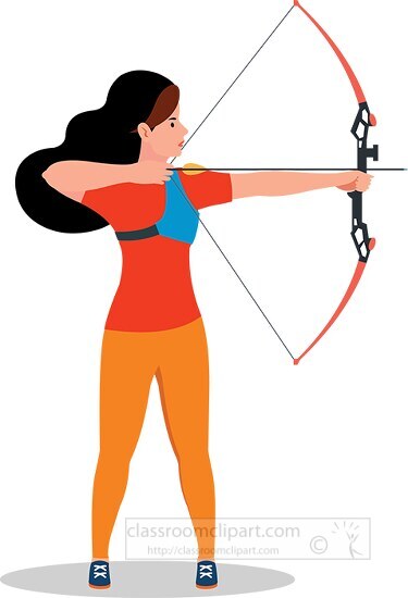 girl pulling back archery bow clipart