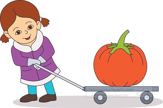 girl pulling wagon with large pumpkin clipart