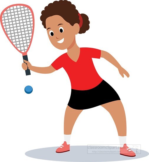 girl quick reflexes swings racket to hit ball racquetball clipar