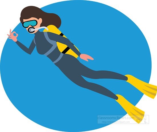 girl scuba diver explores underwate with air tank