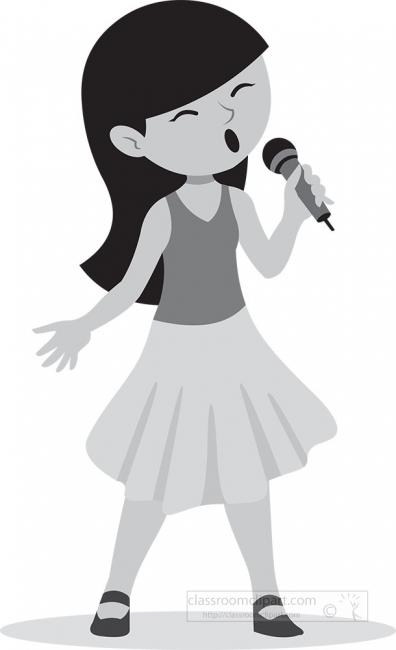 girl singing into microphone while ntertaining gray color clipar