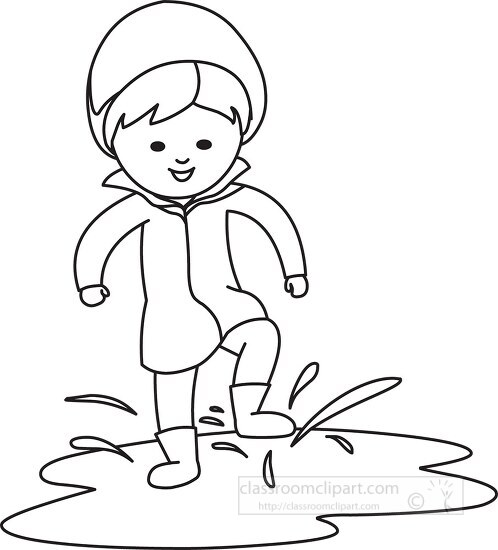 girl splashing in a puddle of water black outline
