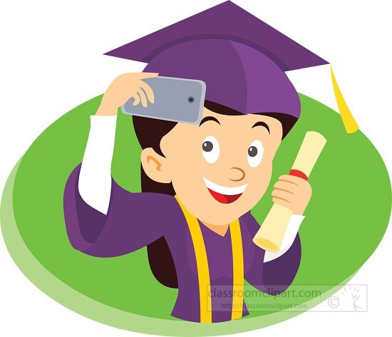 girl taking selfie holding degree graduation clipart