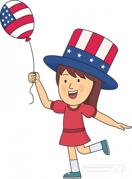 girl wearing hat with balloon 4th of july clipart