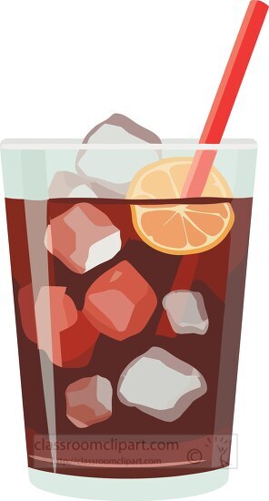 glass of iced coffee with ice and a slice of orange