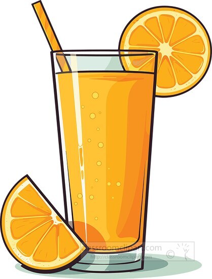 glass of orange juice with an orange slice and straw
