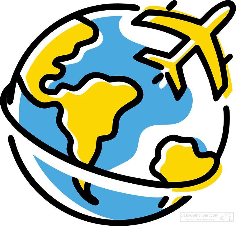 globe with a yellow airplane symbolizing global travel or international flights