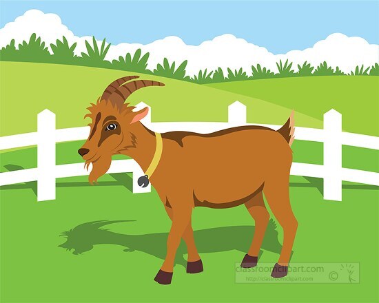 Goat-near a white fence on a farm clipart