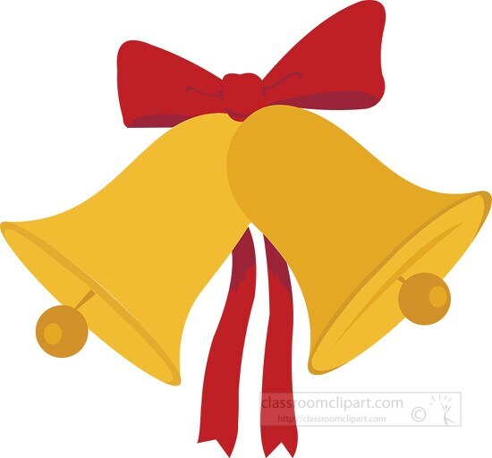 gold christmas bells with red ribbon clipart