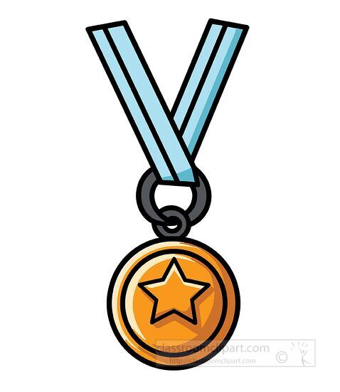 gold star award medal with a light blue neckband