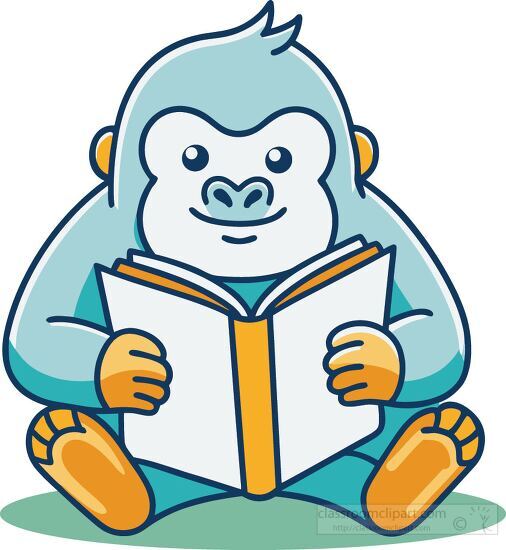 gorilla reading kawaii bold lines1b