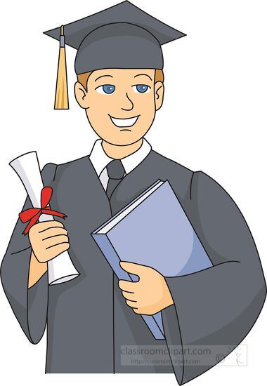 Graduation Clipart-graduate wearing cap and gown smiling while holding  diploma