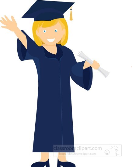 Graduation Clipart-graduate wearing cap and gown smiling while holding  diploma