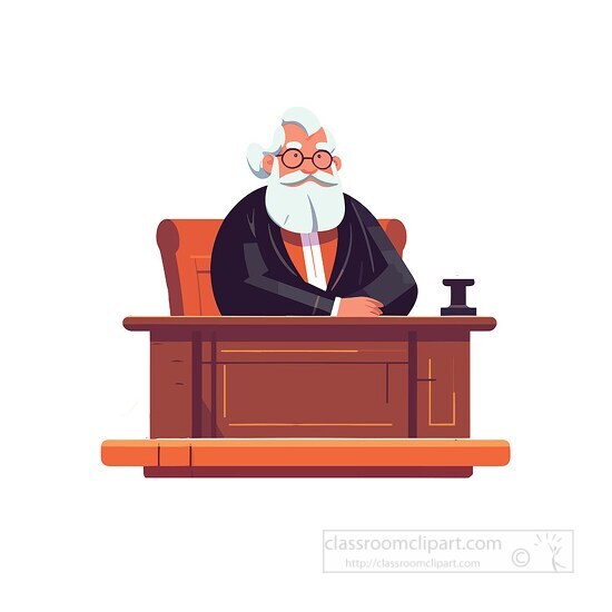 gray bearded judge sitting behind the bench in courtroom clip ar