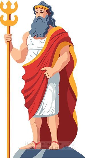 greek god with a trident wearing a red and white toga