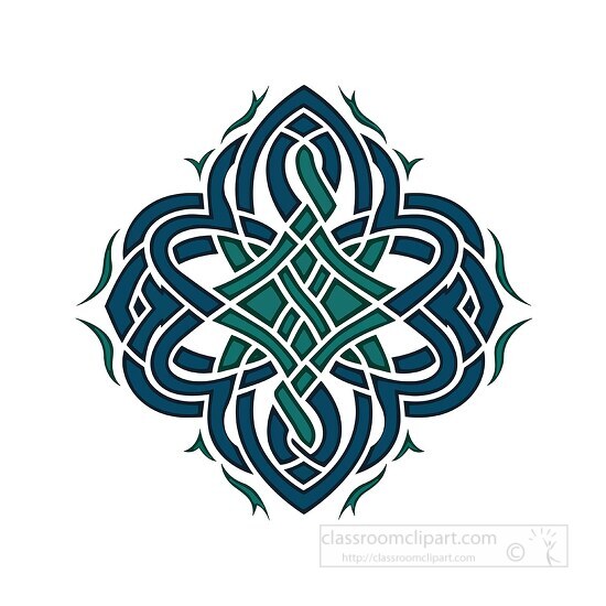 green and blue celtic design on a white background