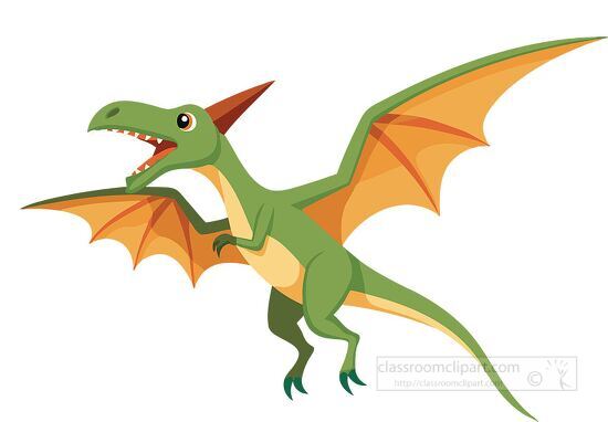 green cartoon flying dinosaur with orange wings