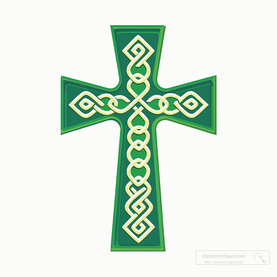 green Celtic cross with intricate knotwork