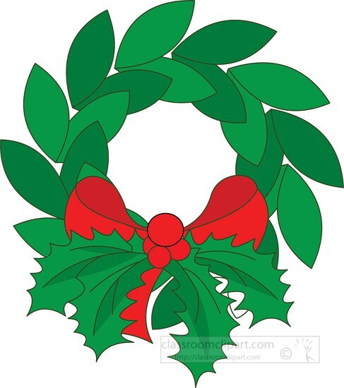 green christmas wreath with holly clipart 18B