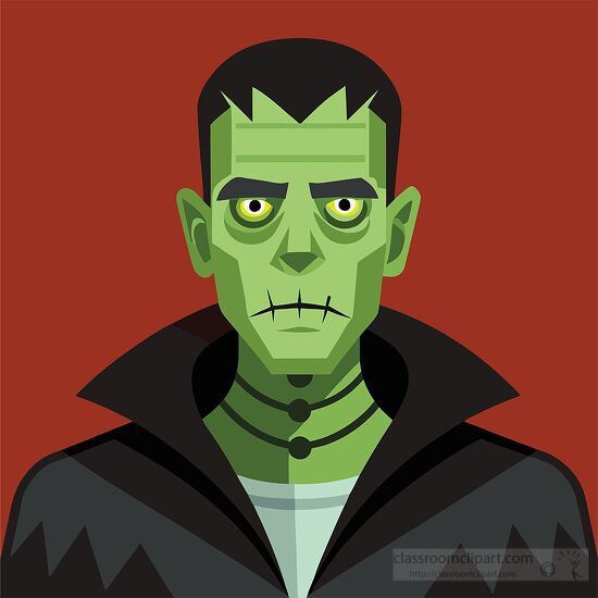 green face Frankenstein monster halloween costume clipart