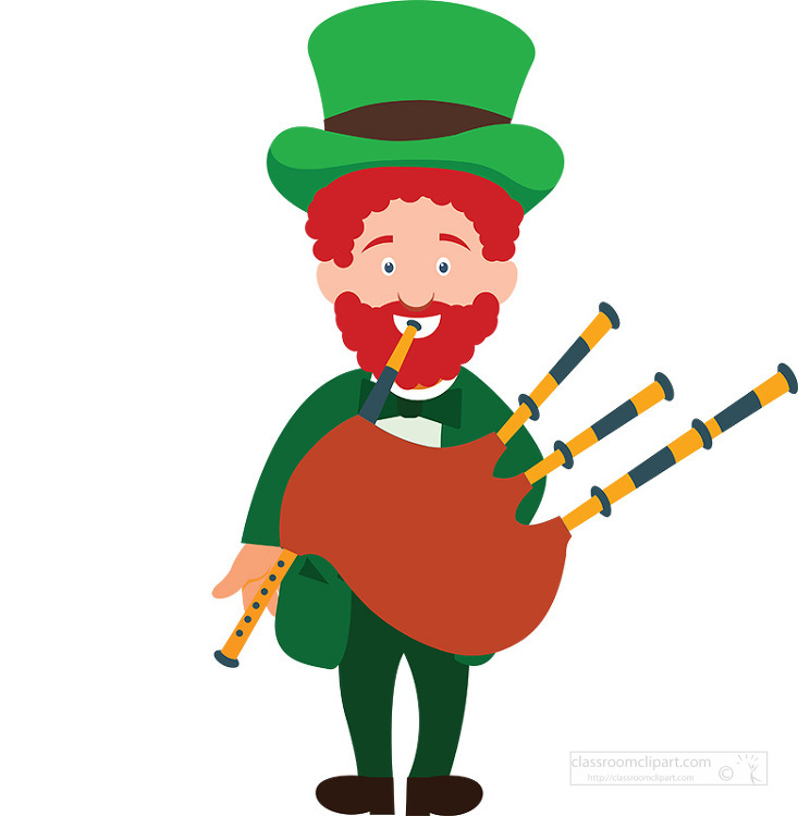 green leprechaun playing a bagpipe clipart