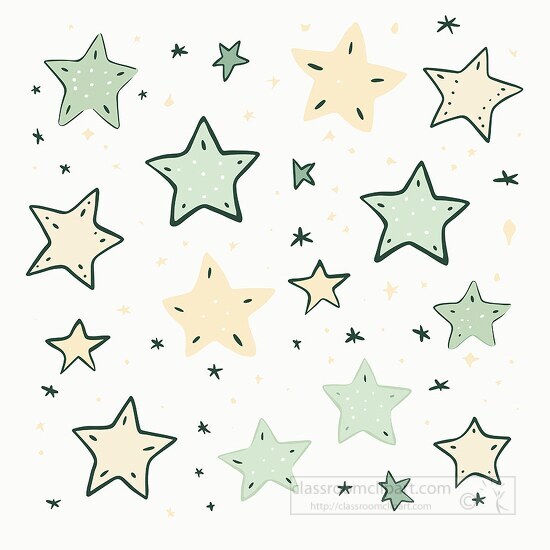 green yellow gold hand drawn stars clip art