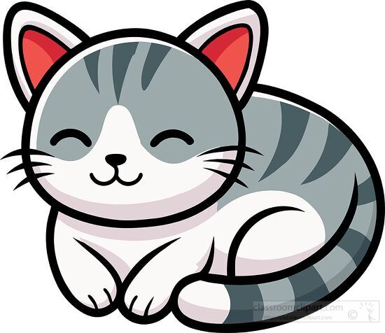 grey kitten napping its tail wrapped around its body clipart