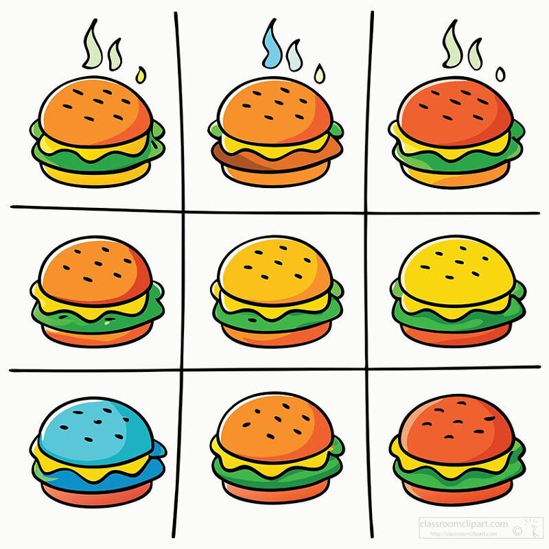 grid featuring colorful burgers