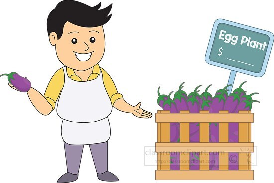 grocer selling vegetable egg plant clipart