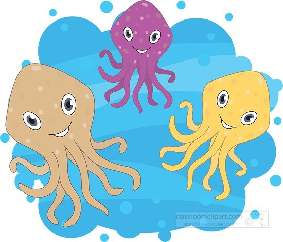 group of little smiling cartoon octopus clip art