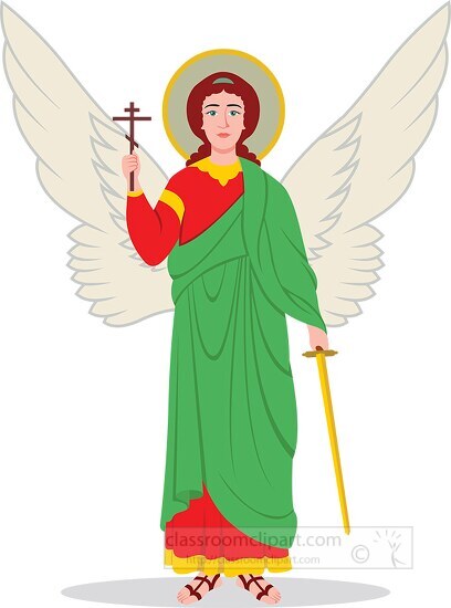 guardian angel holding cross and sword in hand christian clipart