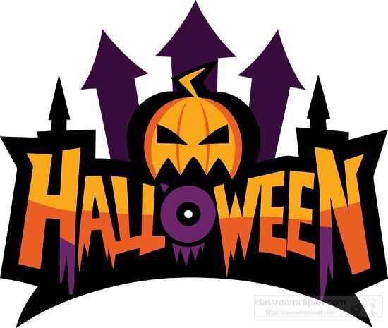 Halloween logo features a scary pumpkin head