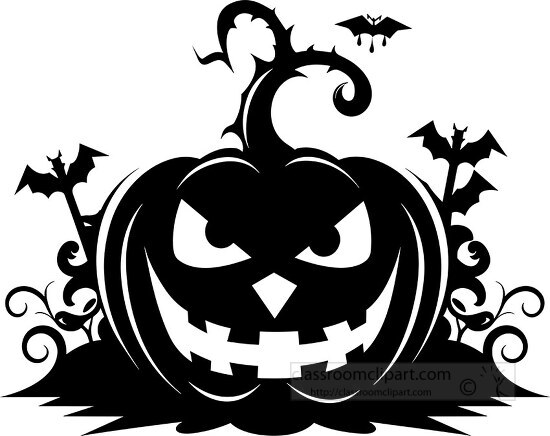 halloween pumpkin silhouette surrounded by bats
