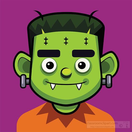 Halloween themed cartoon Frankenstein head with a goofy smile